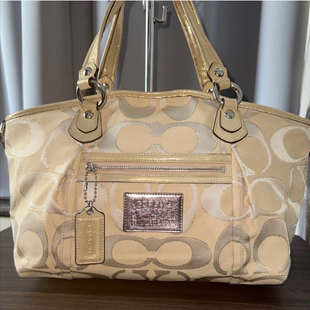 Coach Poppy Beige Signature Tote Bag